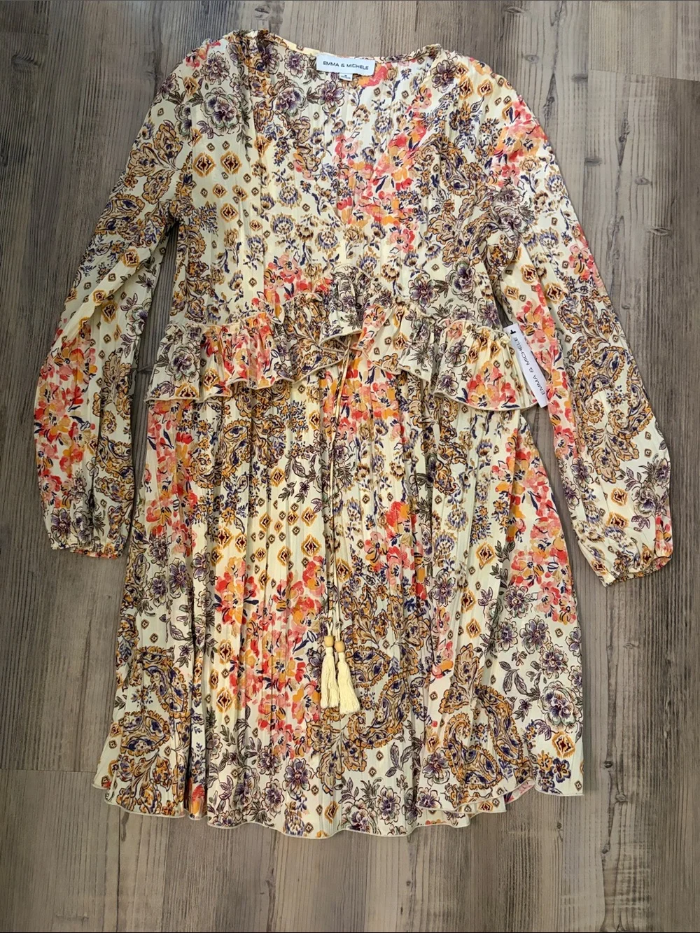 Cream Floral Ruffle Dress - Picture 1 of 3